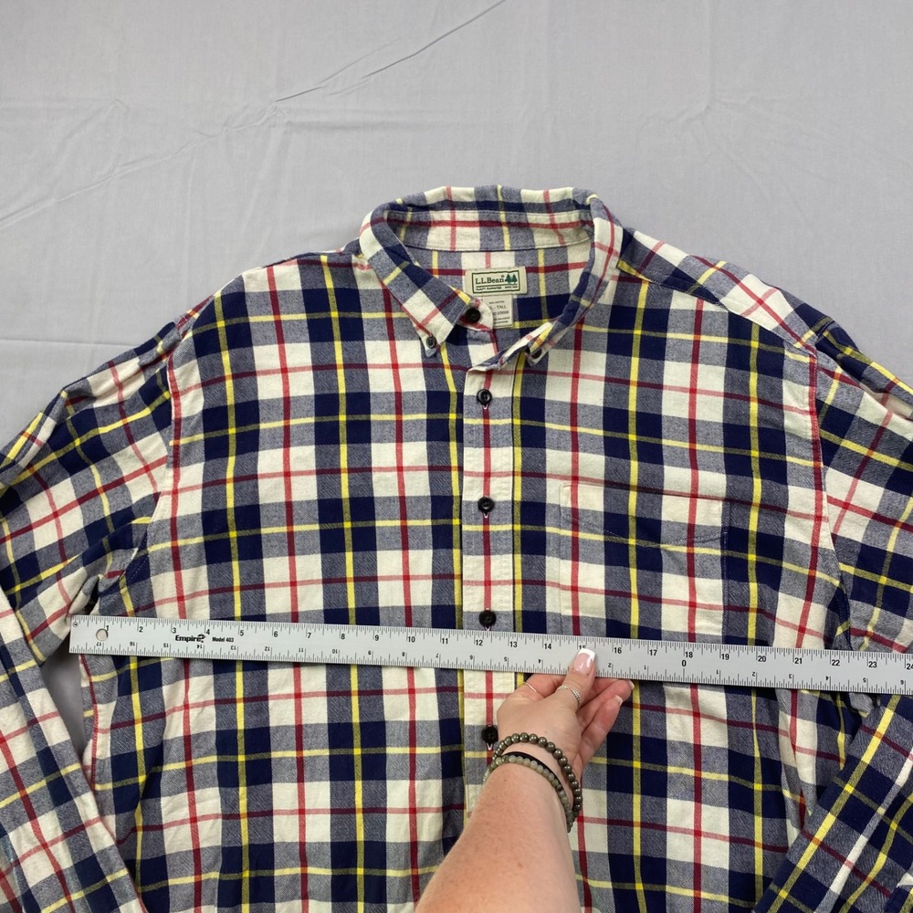 L.L. LL Bean Scotch Plaid Flannel Shirt Mens XL Tall Blue Red Yellow Button Down - Picture 11 of 13